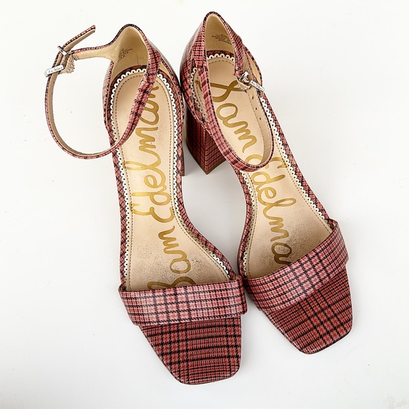 Sam Edelman Daniella Plaid Houndstooth Print Heels Sandals Open Toe Ankle Strap - Picture 2 of 8
